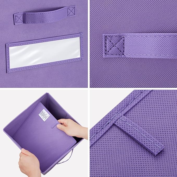 11 Inch Storage Cube,Storage bin,cube storage (Set of 10) Foldable Fabric Cube Storage Bins with 10 Labels Window Cards & a Pen,Baskets Containers for Shelves,Closet Organizers Box,Purple