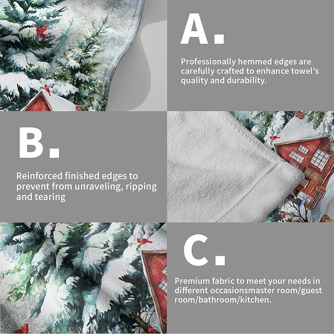 Giwawa Winter Deer Hand Towels Set of 2 Watercolor Pine Trees Red Birds Holiday Towel Xmas Elk Moose Snow Cottage Lodge Face Towel Quick Drying Dish Wash Cloth for Hotel Bathroom Gym