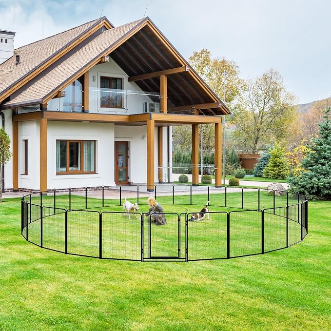 Kfvigoho Dog Playpen Outdoor Extra Wide 32 Panels Heavy Duty Dog Fence 40" | Anti-Rust Coating-Strengthened Dog Fence with Doors Portable for RV Camping Yard, Total 84FT, 561 Sq.ft, Snowy Black