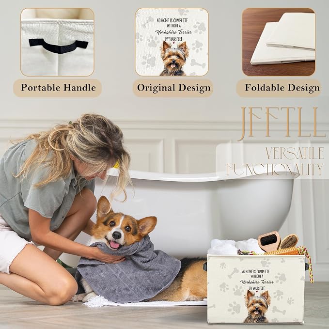 Funny Yorkshire Terrier Dog Toy Basket, Dog Home Decor, Yorkie Lovers Gifts Collapsible Pet Dogs Toy Storage Bin Box Basket Organizer, Pet Supplies for Dogs