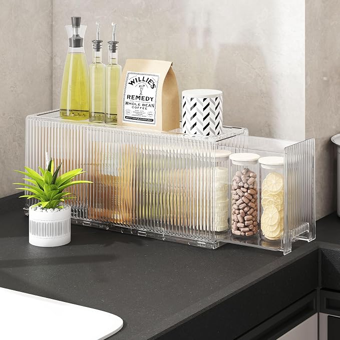 KHNR Slim 2 Tier Kitchen Spice Rack Shelf Organizer with Wheels, Narrow Gap Storage Cabinet for Bottles, Cans & Seasoning Jars, Food Grade PET, Perfect for Refrigerator Side or Pantry, Clear White