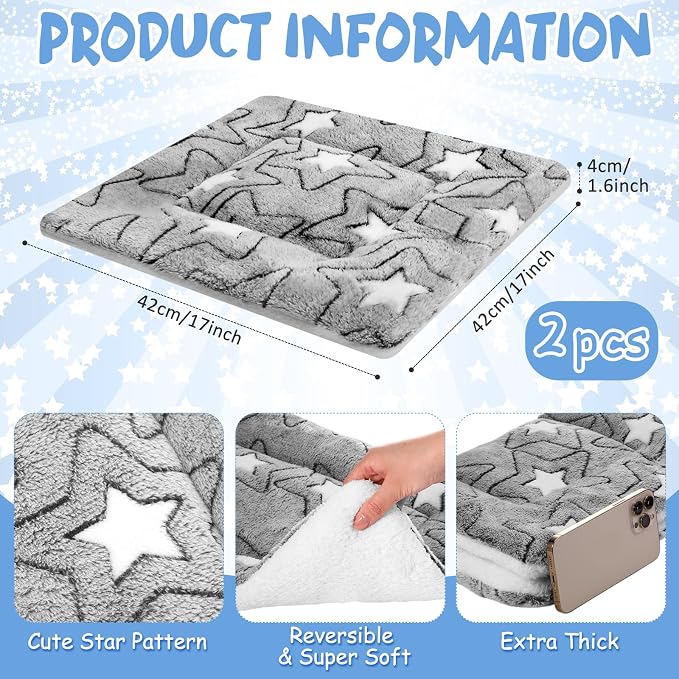2 Pack Self Warming Cat Mat Self Heating Pad Bed Reversible Machine Washable Reflects Body Heat Warm Thermal Pet Pad Crate Blanket for Feral and Indoor Cat(Grey,17'' X 17'',Double Star)