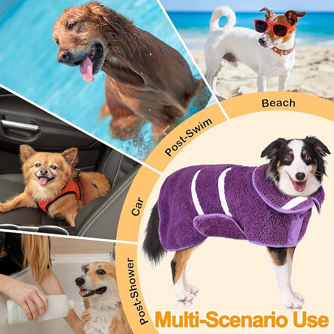 Dog Bathrobe Super Absorbent Dog Towels Large Quick Drying Robes for After Bath Soft Adjustable Warm Keeping Dogs Towel(S-XXL)