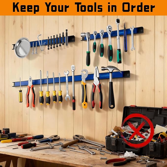 18" Magnetic Tool Holder Strip, 6 Pieces Blue Metal Tool Organizer Rack with Stainless Steel Surface, Magnet Bar for Garage Workshop, Easy To Install with Mounting Screws