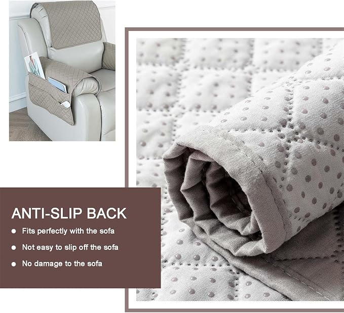 Large Polyester Armrest and Headrest Covers with 2 Pockets | Soft, smooth polyester resists daily wear nonslip silicone backing helps shield recliners and sofas from pet scratches