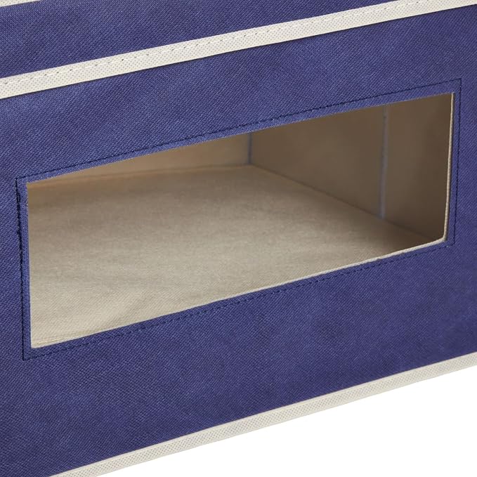 Juvale Fabric Storage Bins with Lids - Under Bed Storage Organizers - Collapsible Cube Organizer with Window - Stackable Closet Bins with Handles - Pack of 3, Navy Blue, 16.25" x 12" x 10"