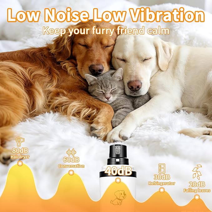 Upgraded Dog Nail Grinder Quiet 3 Adjustable Speed Cordless Silent Nail Grinder Pet Nail Trimmer with LED Light Pet Silent Painless Paw Grooming Supplies for Small/Medium/Large Dogs & Cats