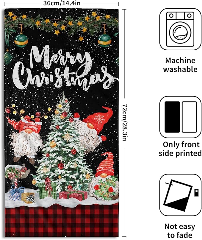 Winter Gnomes Hand Towels Set of 2 Xmas Tree Decorative Absorbent Fingertip Towels Home Hotel Spa Gym Face Towels Kitchen Tea Dish Towels