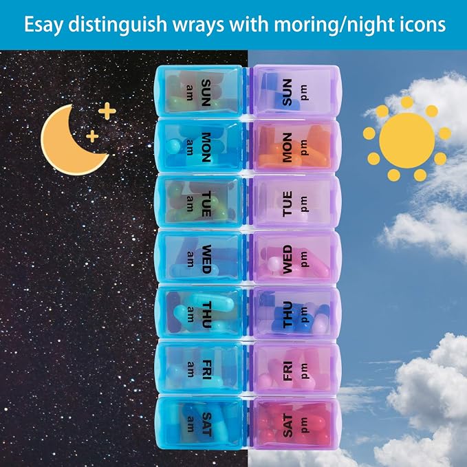 Weekly 7 Day Pill Organizer Case 2 Times a Day (AM/PM), Large Portable Cute Pill Box 7 Day for Vitamin&Medicine, Pill Case with Quilted Fabric Zipper Cute Bag for Travel or Daily