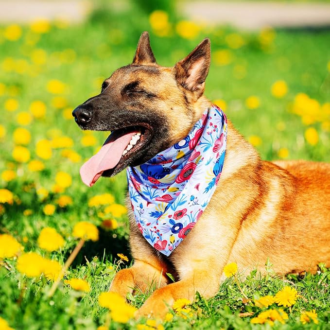 Weewooday 8 Pcs Dog Bandana Girl, Summer Cute Sunflower Daisy Puppy Bandana | Cooling Dog Scarf, Adjustable Dog Bib Handkerchief, Washable Triangle for Large Medium Cat Pet Birthday Holiday Costume Gift