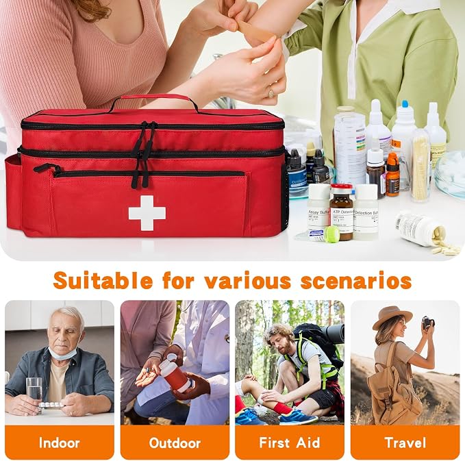 Boczif First Aid Bag Empty, Emergency Kit Bag(Red with shoulder strap) | Pill Bottle for Emergency Trauma Medical Kits Supplies Waterproof, Ideal for Home, Travel, Outdoor