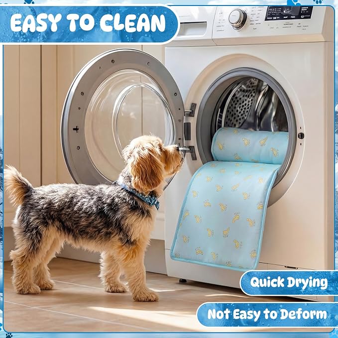 DoubleFill 4 Pack Cooling Pet Mats 15.7" x 23.6" Cooling Dog Beds with Supportive Pillow Self Ice Washable Cool Pads Summer Cat Sleeping Pad with Storage Bag for Summer Crate Floor (Small, Blue)