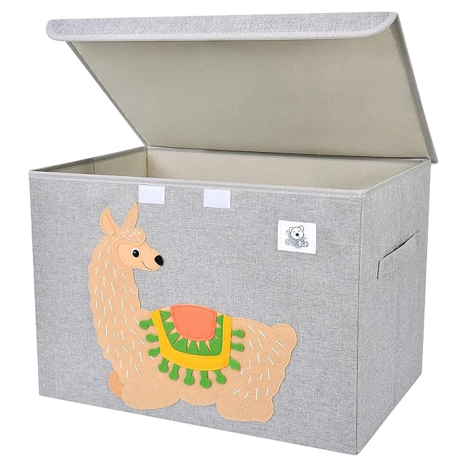 Large Toy Box Storage with Lid, Foldable Fabric Toy Chest Storage for Kids | Toy Organizer Basket, Collapsible Animal Print Storage Bin for Toddlers, Boys and Girls, Playroom, Baby Nursery (Llama)
