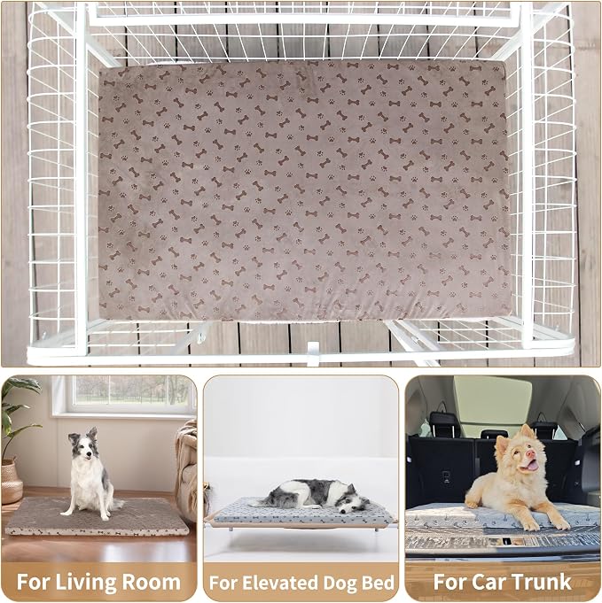 Fancy Dog Bed Mat Cute Dog Crate Pad, Reversible ＆ Machine Washable, Small to XXX-Large Dogs,Bones, Cat Claws (Grey, Large(36x24in))