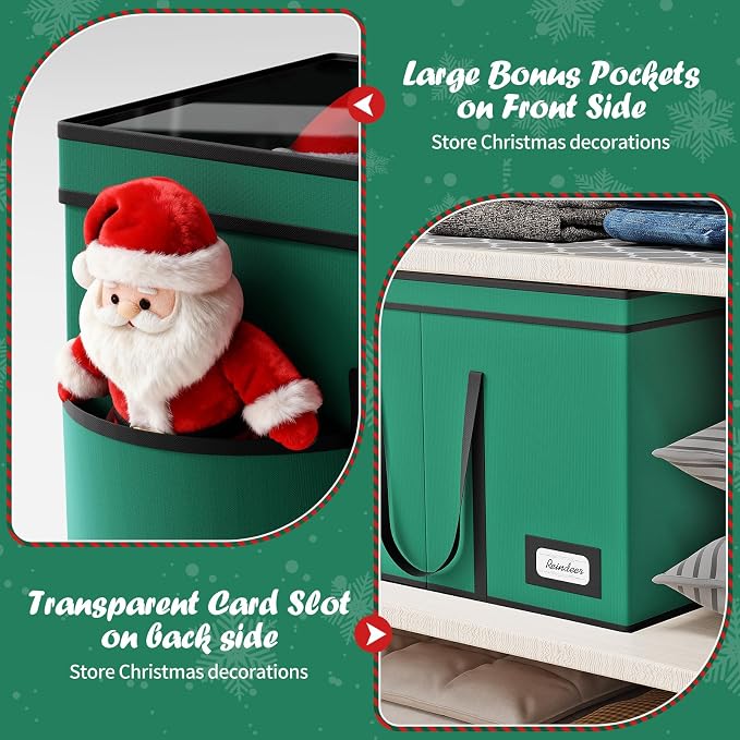 Christmas Figurine Storage Box & Nutcracker Storage Containers with Visible Lid and Dividers, Keeps 8 15"-Figurine Collectibles, Xmas Holiday Decoration Storage Bag, 600D Oxford / Tear-Proof, Green