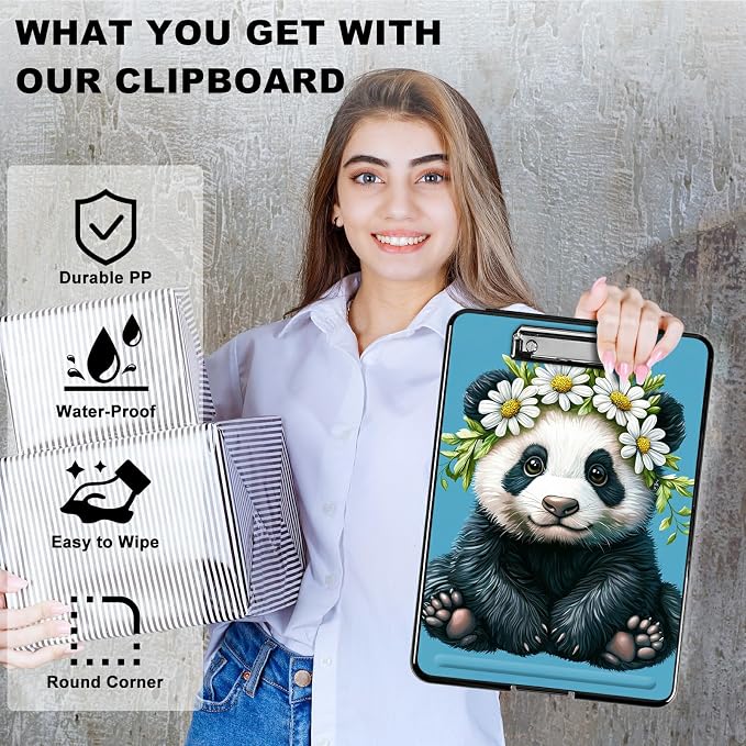 Daisy Panda A4 Clipboard with Storage Pen Holder, Clipboards Organizer Nursing Clipboard Foldable File Folder Plastic Clipboard Folio Clip Board for Office Students Classroom Doctor
