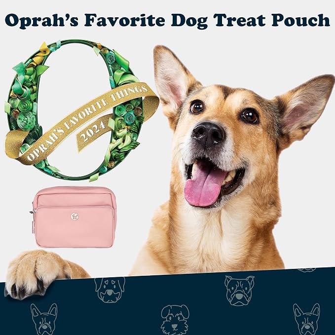 Puppington 3-in-1 Crossbody Dog Treat Pouch for Pet Training - Compostable Poop Bags, Built-In Poop Bag Dispenser, Slow-Feeding Travel Dog Bowl & Reflective Leash - Dog Walking Bag (Blush Pink)