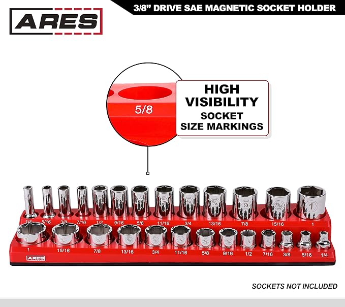 ARES 70234 26-Piece 3/8-Inch SAE Magnetic Socket Organizer | Holds 13 Standard Size and 13 Deep Size Sockets; Keep Your Tool Box Organized