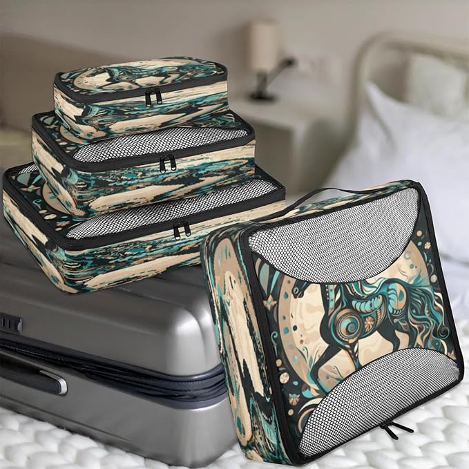 Horse Packing Cubes for Travel, Luggage Packing Organizers, Horse Print Travel Accessories Large Toiletries Bag for Clothes Shoes Cosmetics Toiletries