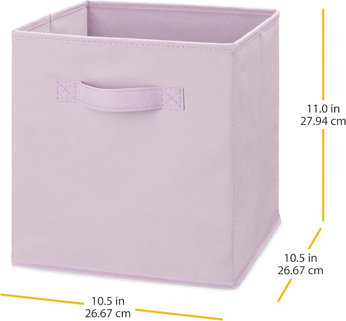 Whitmor Fabric Storage Cubes 2 Pack, Light Lavender Closet Organizer Bins with Handles, 10.5 x 10.5 x 11 Inch Non-Woven Storage Baskets for Shelves, Closet, Nursery, Bedroom, Office