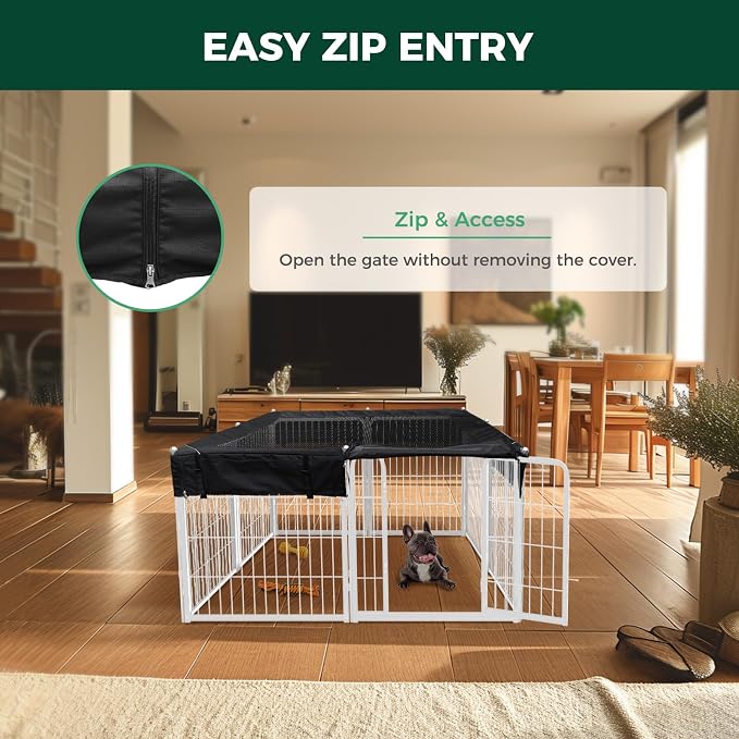 FXW Homeplus Indoor Dog Playpen with Mesh Top Cover, 24" H, 8 Panels | Calm Indoor Play Area, Cover Helps Deter Jump-Outs, for Puppies & Small Dogs, Patented
