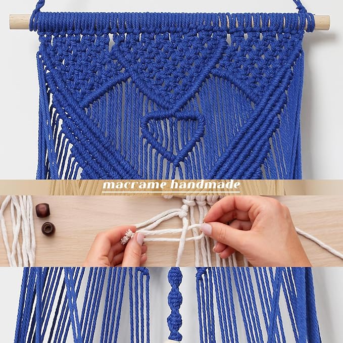 Stuffed Animal Net or Hammock Corner or Wall Hanging Net for Plush Toy Storage Boho Macrame Toy Display Nursery Bedroom Decor Stuffy Animal Toy Organizer (Blue)