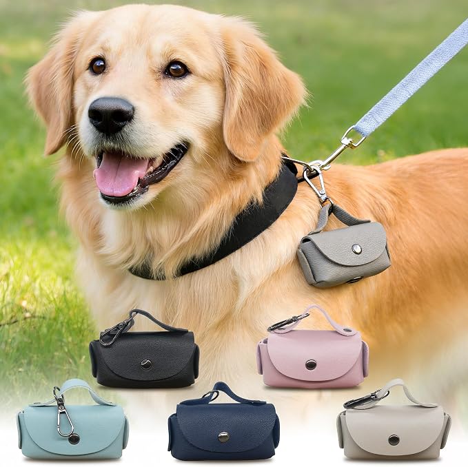 Pet Poop Bag Dispenser with Clip, Portable Waste Bag Holder, 5 Colors Available, 3.9 x 2.4 x 1.2 inches (Pink)