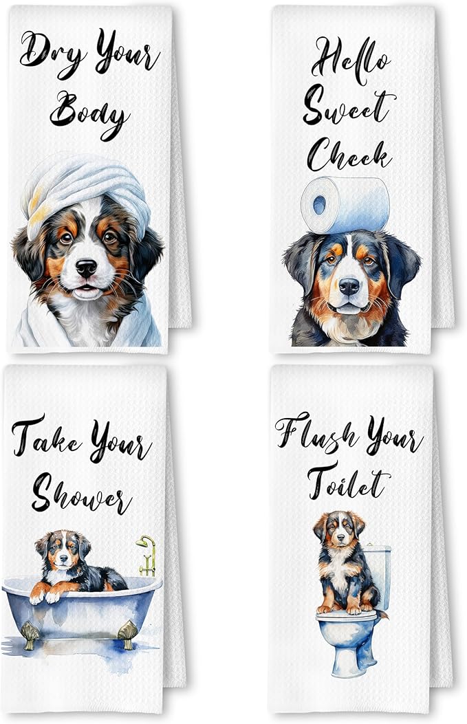 Funny Bernese Sennenhund Dog Hand Towels for Bathroom Washroom, Gifts for Bernese Sennenhund Lovers Women Men, Dog Bathroom Decor, 16x24 Inch Set of 4