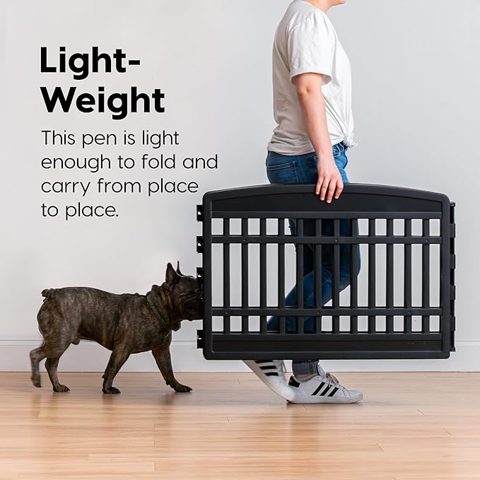 IRIS USA 8-Panel Dog Playpen with Door, Pet Enclosure, Black | Heavy Duty Plastic, Multiple Pets, Indoor Outdoor, Portable, Large Play Area, Easy Assembly