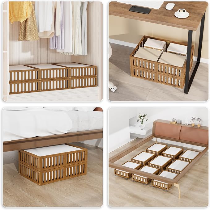 Under Bed Storage with Wheels, 2 Pcs Bamboo Drawers for Clothes and Toy | 360° wheels glide smoothly. Sturdy bamboo frames hold clothes, shoes, bedding and toys. Easy pullout access keeps rooms tidy