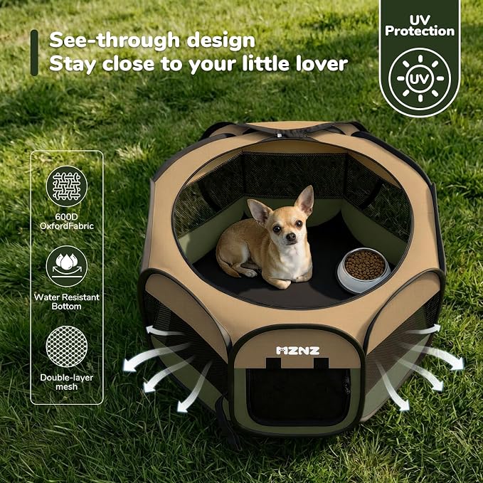 Dog Cat Small Animal Puppy Playpen Crate, Small, Olive Green | Portable Pop Up Pet Cage Enclosure Tent Kennel Indoor Outdoor with Carrying Case, No Assembly, Camping Use