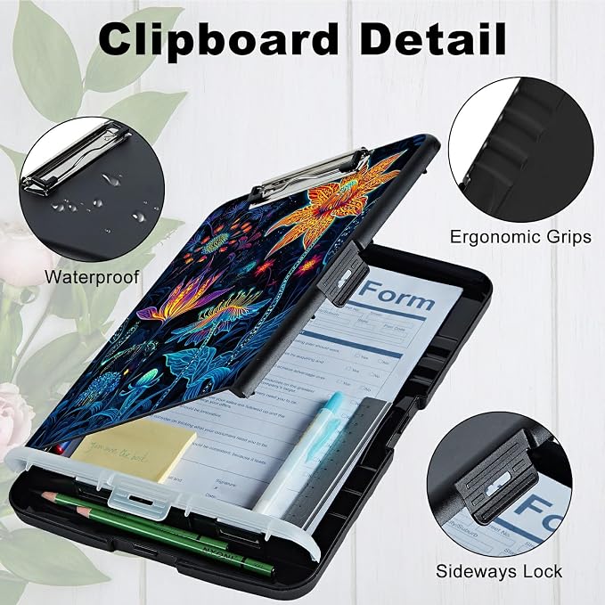 Artistic Orange Blossom A4 Clipboard with Storage Pen Holder, Clipboards Organizer Nursing Clipboard Foldable File Folder Plastic Clipboard Folio Clip Board for Office Students Classroom