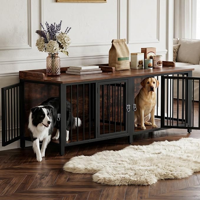 BOINN 78.7" Dog Crate Furniture for 1 or 2 Dogs with 4 Doors, Heavy Duty Single/Double Dog Crates for Small/Medium/Large Dogs with Top Access Door, Dog Kennel Furniture Indoor As TV Stand
