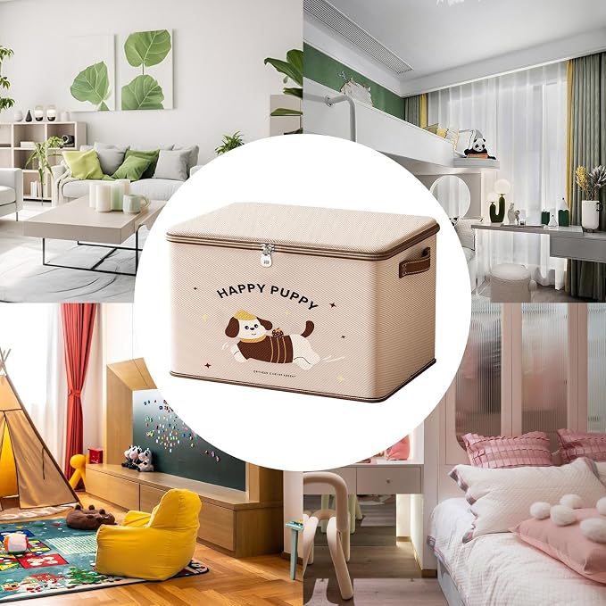 Lockable Box Waterproof Stackable Bins with Puppy Pattern | Lockable Storage Containers for Package Toy Delivery Travel Closet Garage Bedroom Bathroom Kitchen