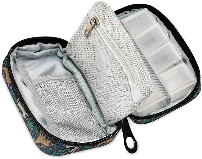 Animal Deer Rabbit Pill Box 7 Day Pill Case Travel Pill Organizer Bag with Zipper Portable Weekly Case Compact Size for Vitamin Supplement Holder