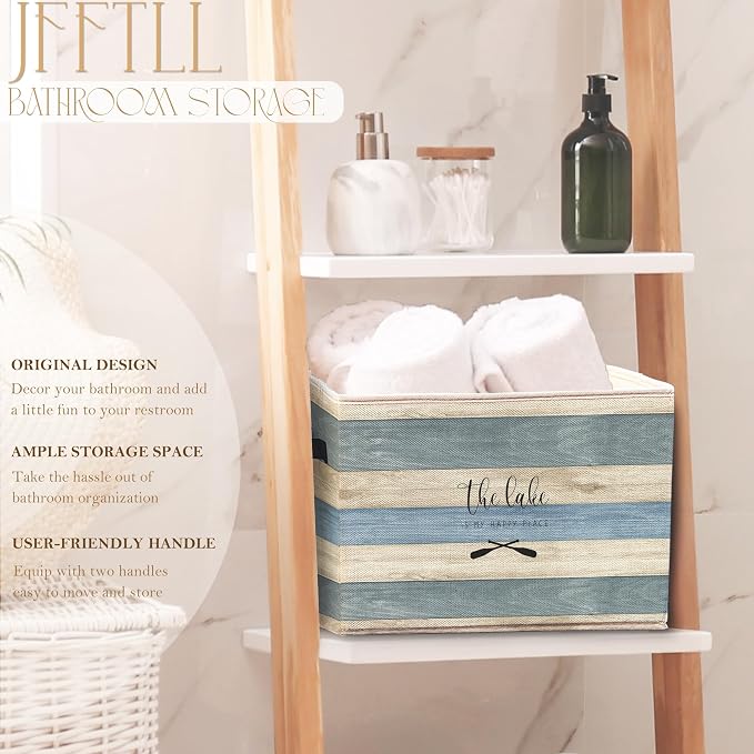 Lake House Storage Bins with Handles, Gifts for Lakes Lovers, the Lake Is My Happy Place Collapsible Laundry Basket Storage Box for Home Bedroom Bathroom Clothes Toys Books