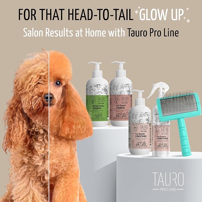Tauro Pro Line Deshedding Slicker Brush for Dogs & Cats, Soft Pins for Gentle Dematting & Detangling, Grooming Tool for Long & Wavy Coats, Ideal for Doodles, Non-Slip Grip, Mint, Small Size (S)