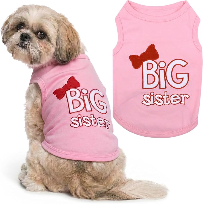 Parisian Pet Dog Shirt – 100% Cotton Shirts for Medium Dogs – Pink Sleeveless Puppy Clothes – Lightweight and Breathable Dog Apparel – Girl Big Sister Dogs Clothes - Stretchy Pet T Shirts