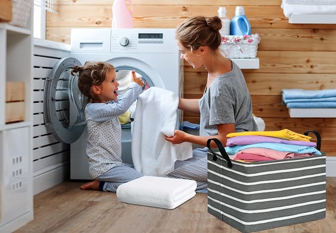 Baby Storage Basket Nursery Box Laundry Hamper Organization Bins for Toys and Clothes with Handles (Stripe)
