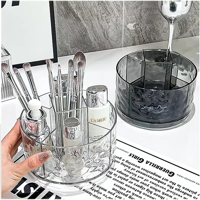 Rotating Pencil Holder, Desk Organizer with Multi-Compartment Design-Stylish, Functional Storage Solution for Home Offices, Classroom, Art Supplies Storage (Light gray ripple)