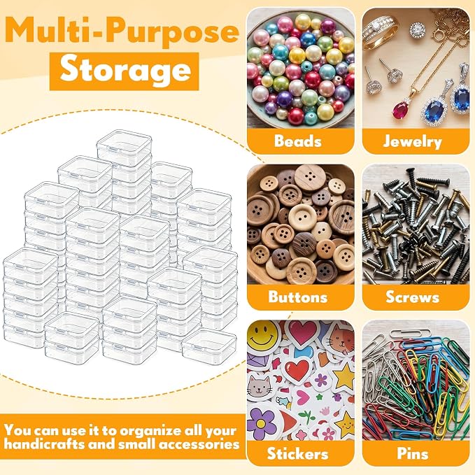 SATINIOR 48 Packs Clear Small Plastic Containers Transparent Storage Box with Hinged Lid for Small Items Crafts Jewelry (2.12 x 2.12 x 0.79 Inches)