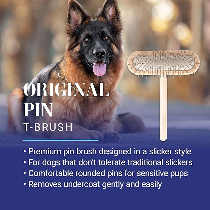 Chris Christensen Original Series 27 mm T-Brush - Dog & Cat Grooming Brush, Groom Like a Professional, Stainless Steel Pins, Lightweight Beech Wood Body, Ground and Polished Tips