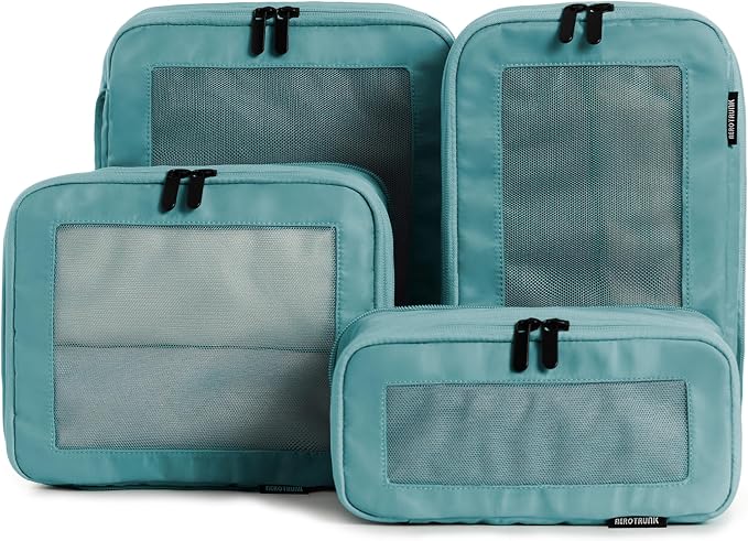 Compression Packing Cubes for Travel, 4-Pack, Teal | Solves overpacking, 4-Piece set fits most carry-ons, 50% Space savings, Compression luggage organizer bags
