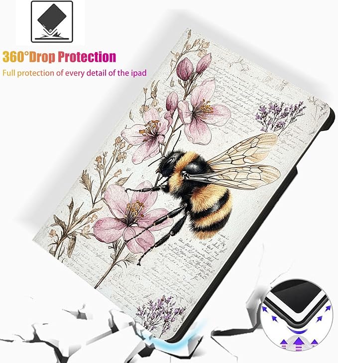 for Microsoft Surface Pro 11/10/9-13" 2024/2022 Tablet Case,Auto Wake/Sleep,Adjustable Stand Protective Cover - Bee Flower