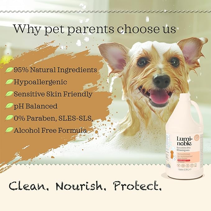 Hypoallergenic Sensitive Dog Shampoo - Dog & Cat Oatmeal, Collagen Infused & Best Vanilla Scent - Vegan, Anti-Itch Formula for Itchy, Dry Skin, Pet Shampoo – Natural Grooming for Pets 1 Gallon