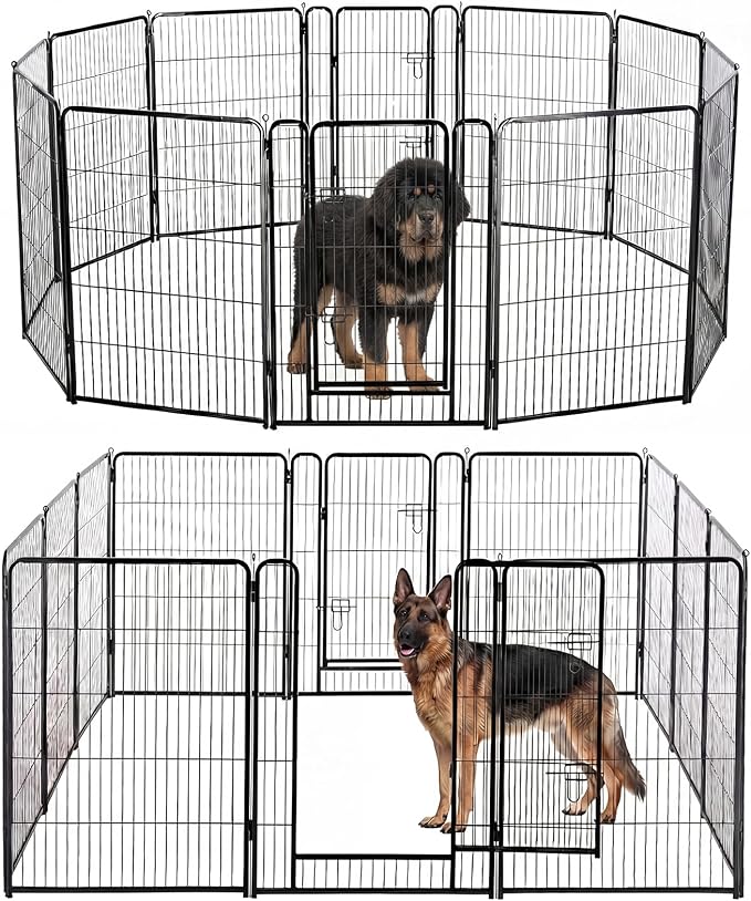 DUMOS Dog Playpen 40 Inch 12 Panels Indoor Outdoor Metal Pet Fence | Foldable Dog Play Pen with Door, Portable Exercise, RV Camping, Puppy Small Medium Large Dogs