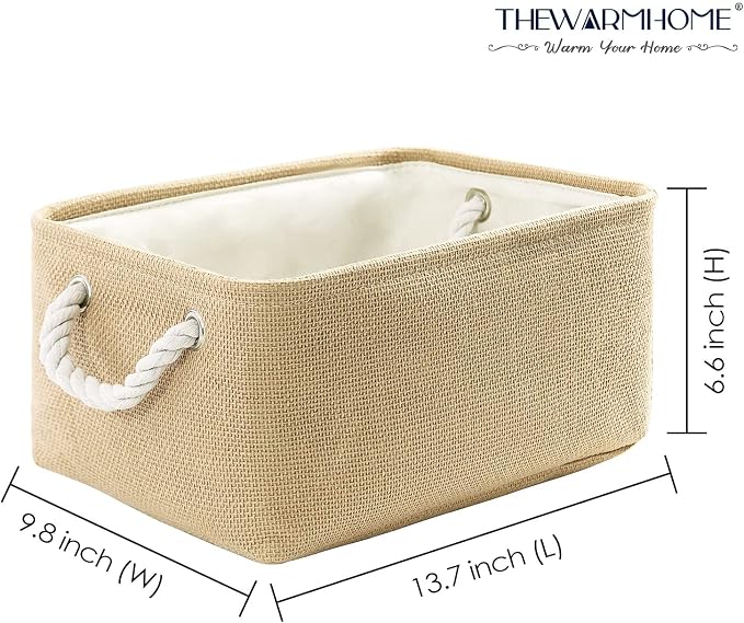 Decorative Basket Rectangular Fabric Storage Bin Organizer Basket with Handles for Clothes Storage (Beige, Medium-1Pack,13.8L*9.8W*6.7H)