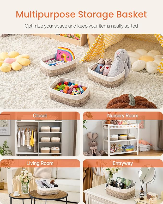 KALLAX Small Woven Storage Basket for Organizing, 12 x 8 x 4.5 inch, 3 Pack | Shelf baskets for closet organization, toy storage and home decor, Perfect as empty gift baskets for holidays, Gradient Brown