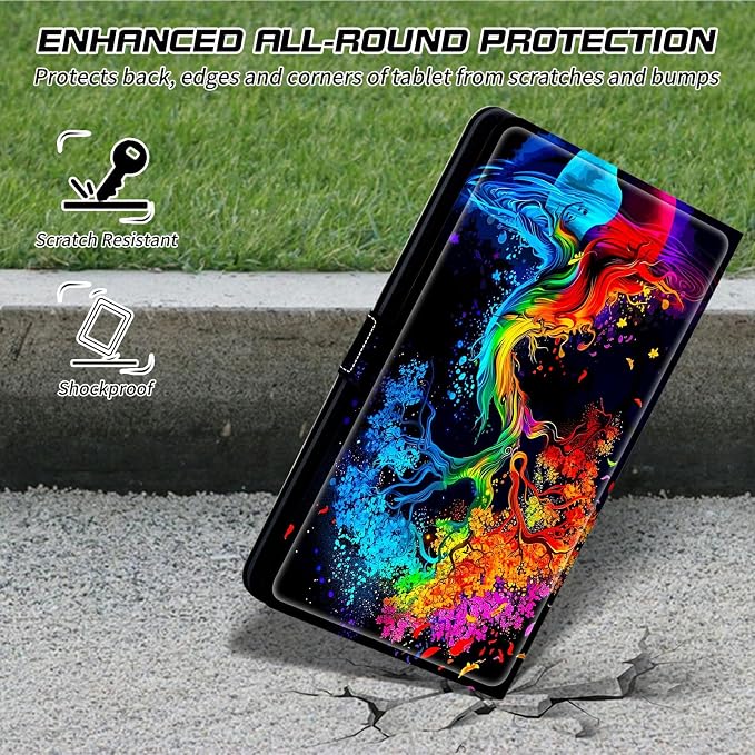 Universal Tablet Case for T-Mobile Revvl Tab 2 10.1" 2025/Revvl Tab 5G 10.36" 2023, 360 Degree Rotating Kickstand Protective Stand PU Leather Shell Cover for 9"-10.5", Red Blue Tree