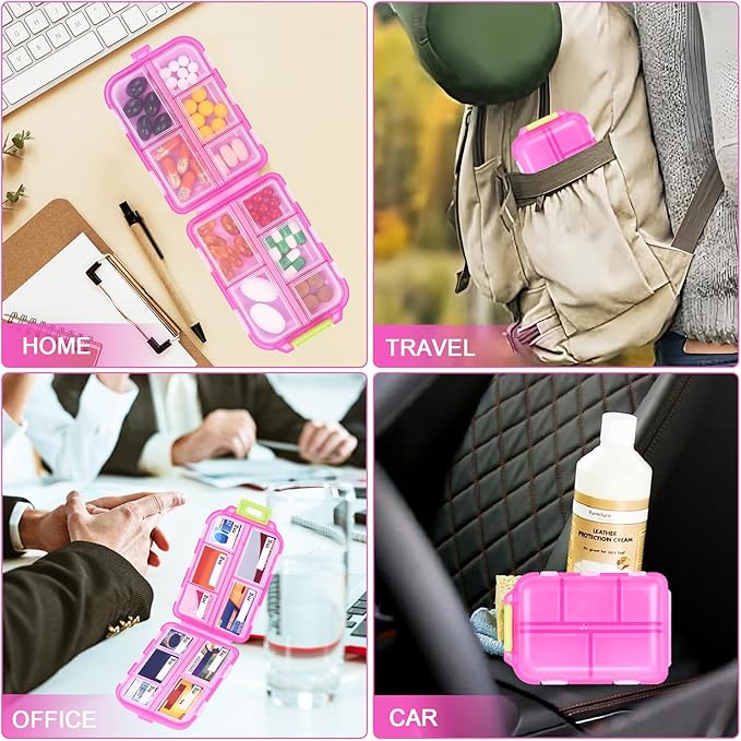 Travel Pill Organizer, 10 Compartments Small Portable Pill Case with 189 Medicine Labels, Compact Medicine Storage Box for Purse, Pocket, Airplane, Travel, Nurse Daily Use 3 Pack